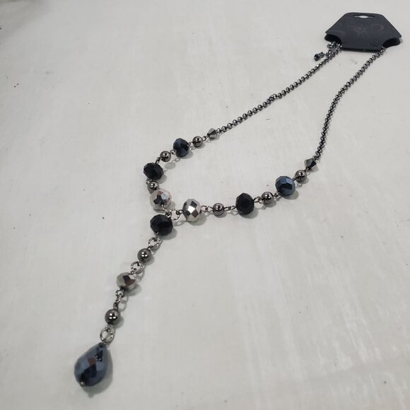 Inter American Faceted black and smoky grey crystal Stone lariat Necklace - Picture 2 of 7